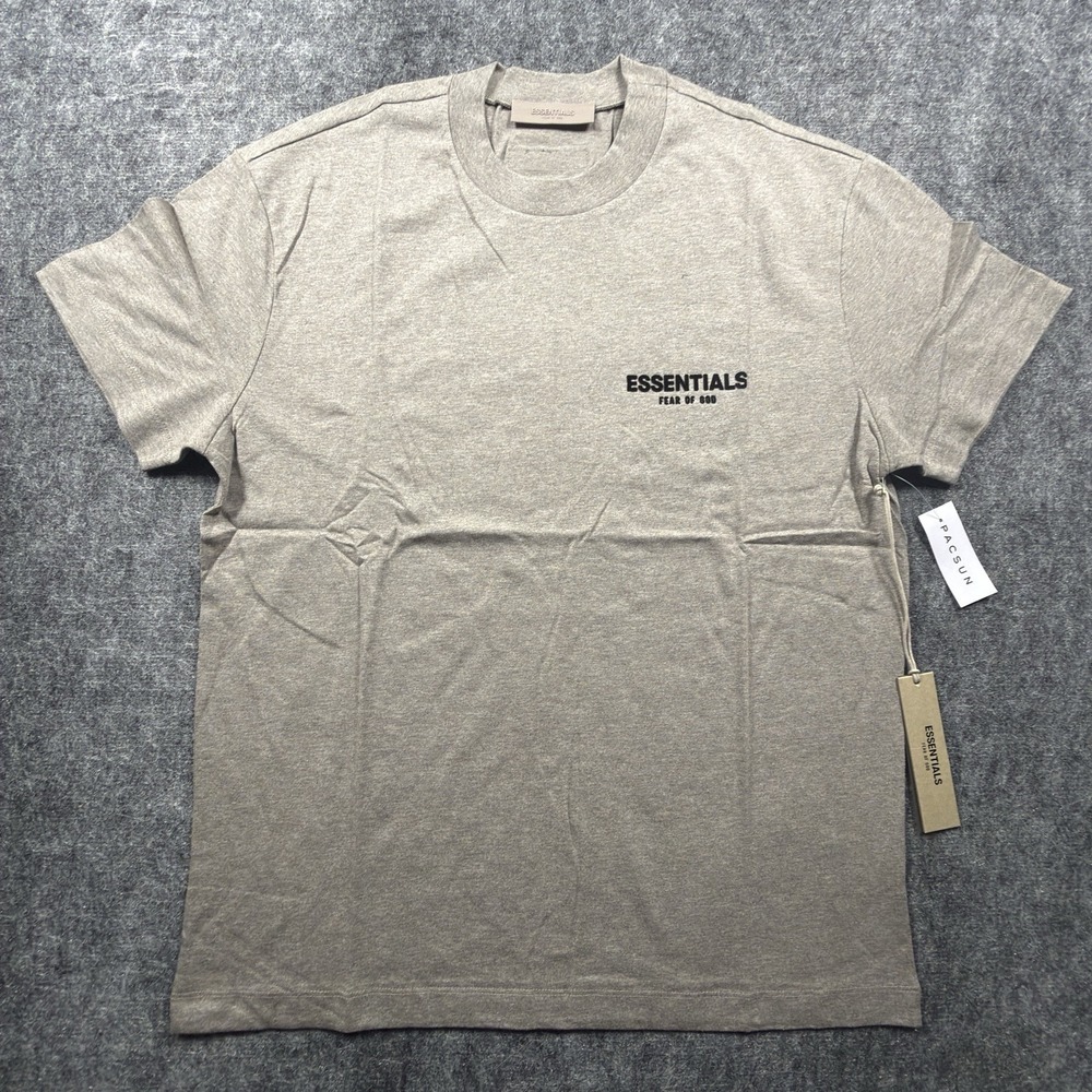 Fear of God Essentials Tee Mens Large Dark Oatmeal Logo Front Back Oversized NWT